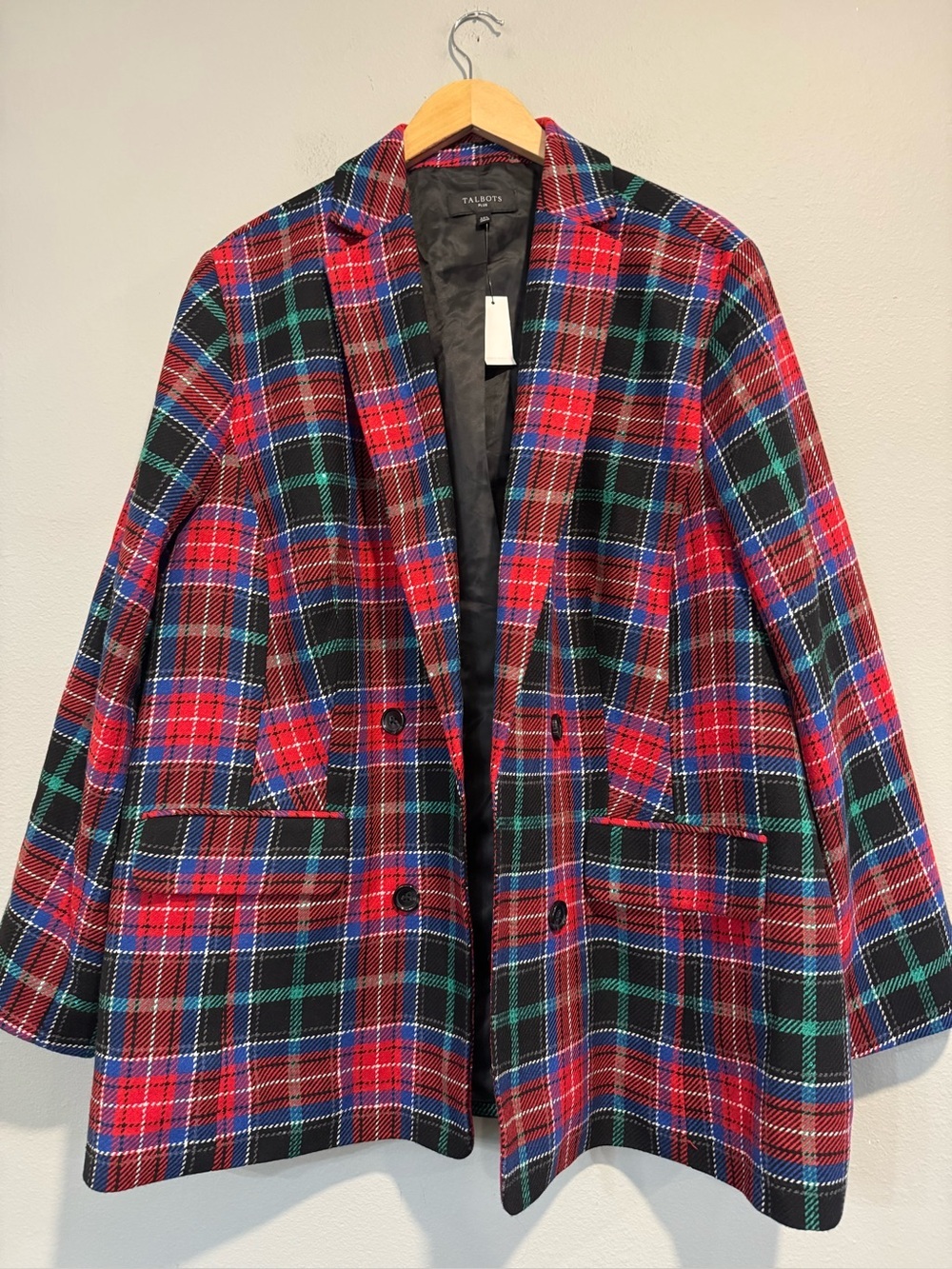 Talbots Tartan Log Fire Plaid Open Front Blazer 24W Holiday Heritage Preppy NEW - Picture 2 of 10